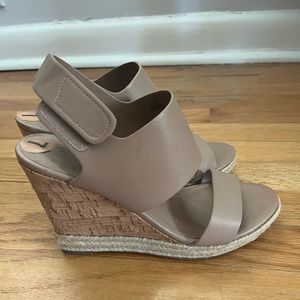 Charles David leather wedge sandal, taupe